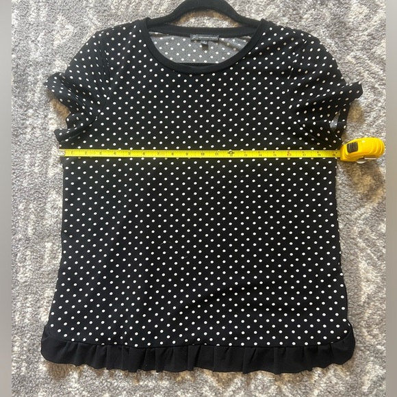 Polka Dot Black Top size S with ruffle detail (J145) - Picture 7 of 9